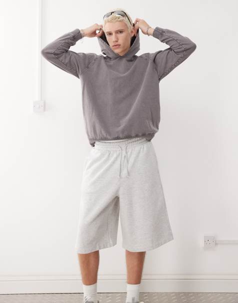 COLLUSION relaxed skater jersey trackie shorts in grey marl - view 1