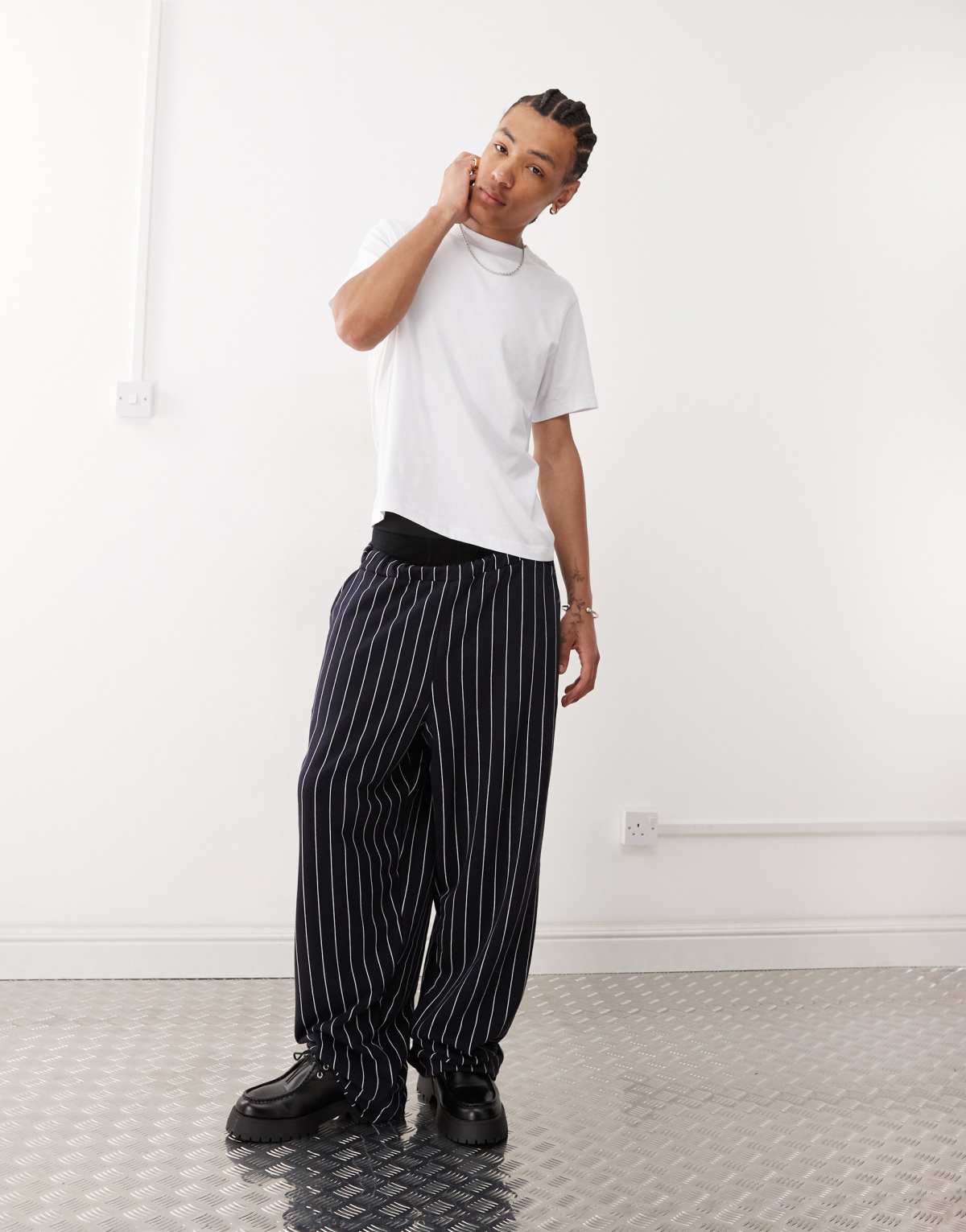 COLLUSION Relaxed skater joggers in pinstripe print - MULTI