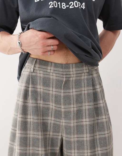 COLLUSION relaxed smart wide leg check trouser in grey, 2 of 5