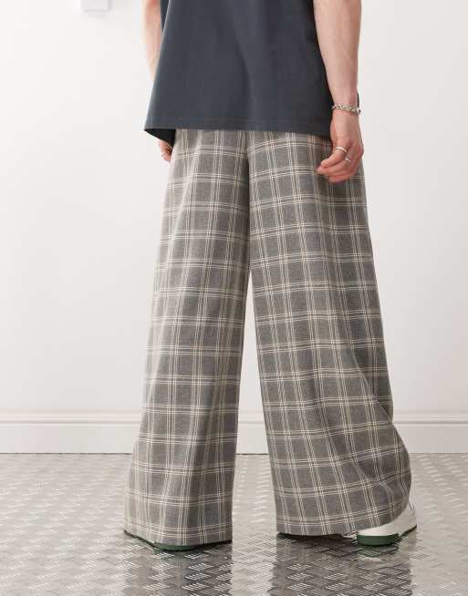 COLLUSION relaxed smart wide leg check trouser in grey, 5 of 5