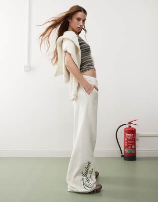 Collusion Relaxed Sweatpants With Logo Graphic In Ecru-white