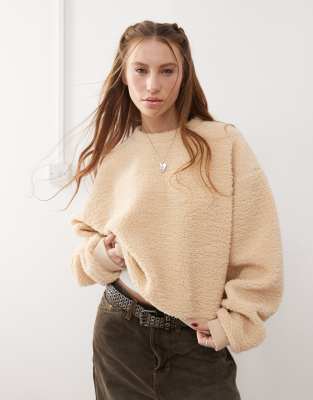 Collusion Relaxed Sweatshirt In Ecru Borg-neutral