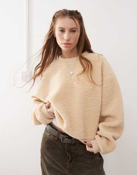 COLLUSION relaxed sweatshirt in ecru borg - view 1