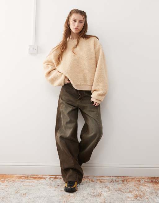 COLLUSION relaxed sweatshirt in ecru borg, 4 of 4