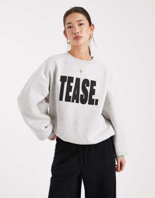 Collusion Relaxed Sweatshirt With Tease Print In Gray