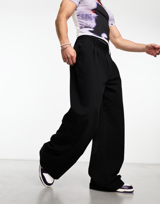 COLLUSION textured flare pants with faux fur trim in black