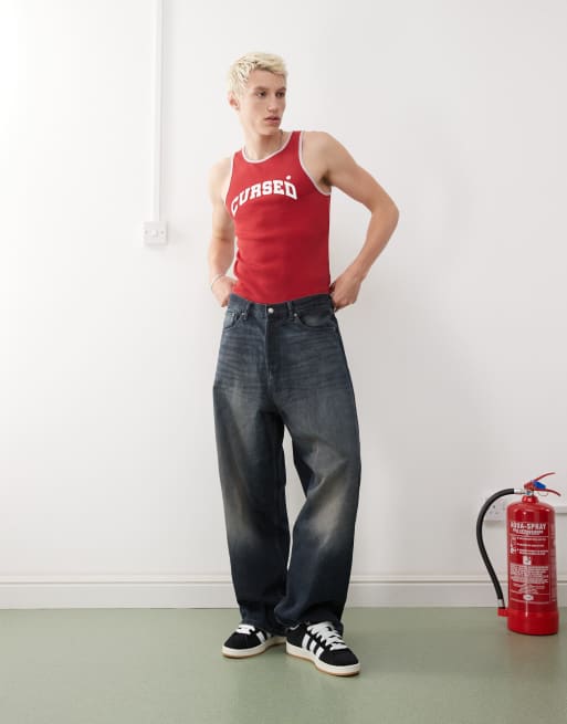 COLLUSION relaxed tank singlet in red with print, 2 of 4
