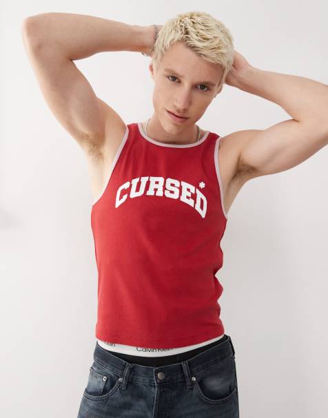 COLLUSION relaxed tank top in red with print - view 1