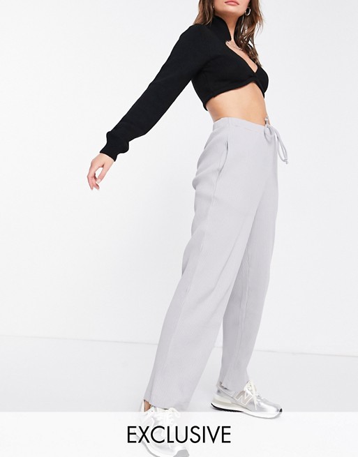 COLLUSION Unisex relaxed tapered joggers in heavy compact rib in grey co-ord