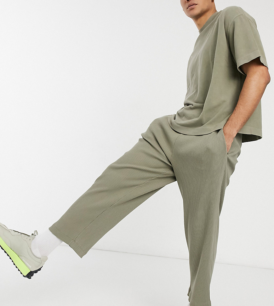 COLLUSION relaxed tapered sweatpants in heavy compact ribbed fabric in khaki - part of a set-Green