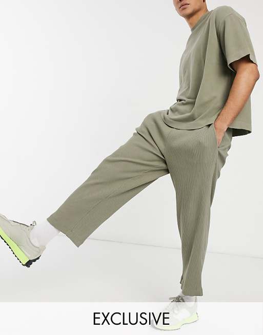 COLLUSION relaxed tapered sweatpants in heavy compact ribbed fabric in khaki - part of a set | ASOS