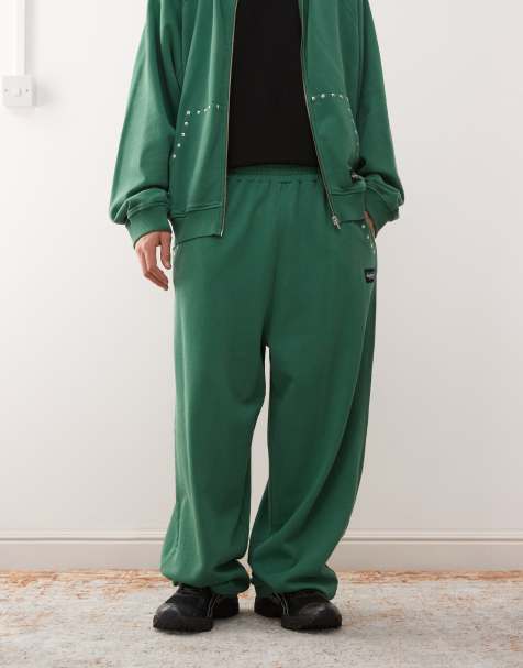 COLLUSION relaxed trackies in green with studded detail - view 1