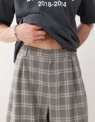 Collusion Relaxed Wide Leg Plaid Dress Pants In Multi