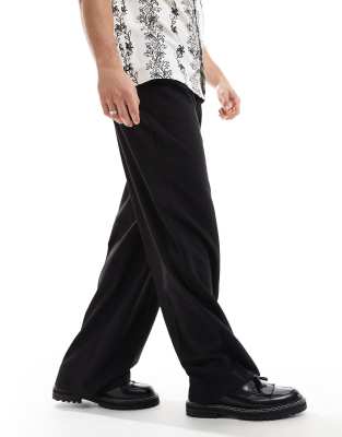 relaxed wide leg tailored pants in black