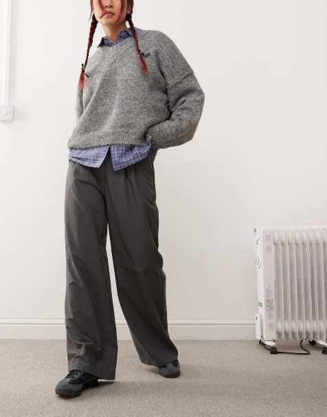 COLLUSION relaxed wide leg tailored pants in gray - view 1