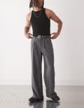 [Collusion] COLLUSION relaxed wide leg tailored pants in grey W38 GREY