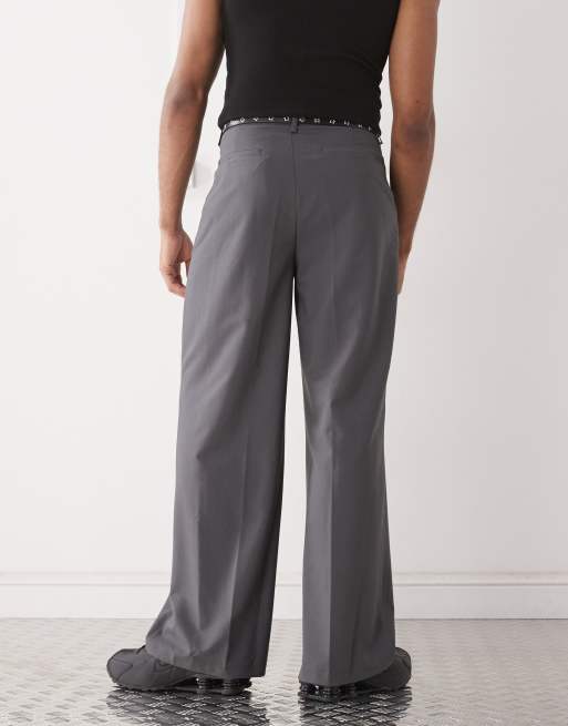 COLLUSION relaxed wide leg tailored pants in grey, 5 of 5