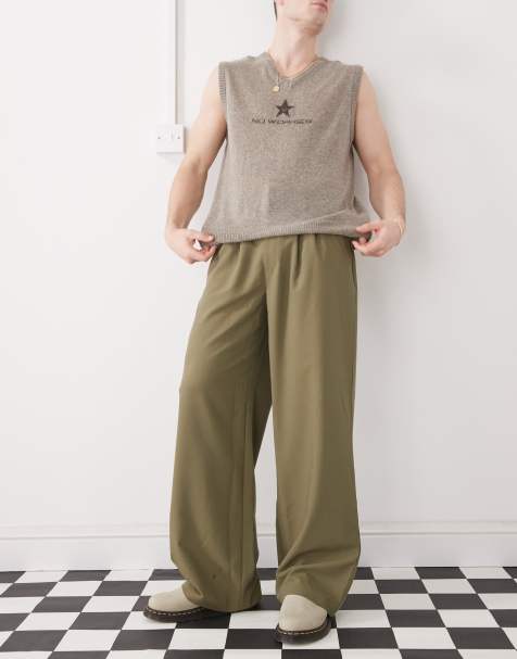 COLLUSION relaxed wide leg tailored pants in khaki - view 1