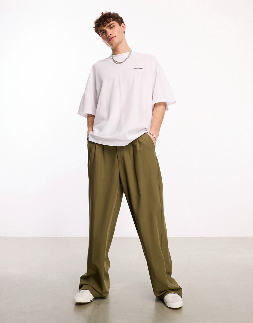 relaxed wide leg tailored pants in olive-Green