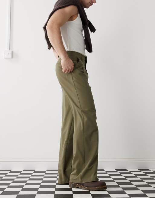 COLLUSION relaxed wide leg tailored pants in olive