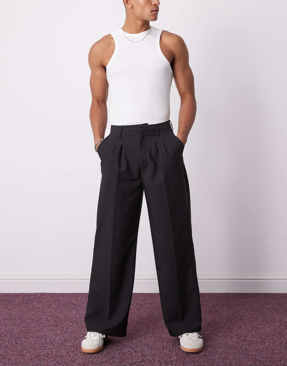 COLLUSION relaxed wide leg tailored trousers in black