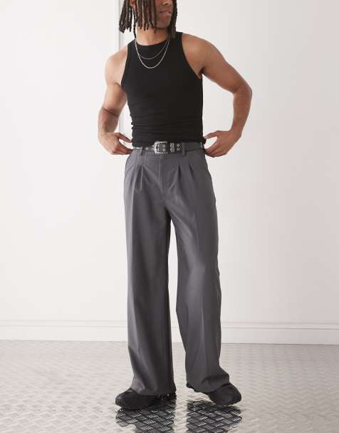 COLLUSION relaxed wide leg tailored trousers in grey - view 1