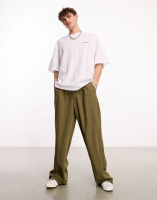 COLLUSION relaxed wide leg tailored trousers in olive