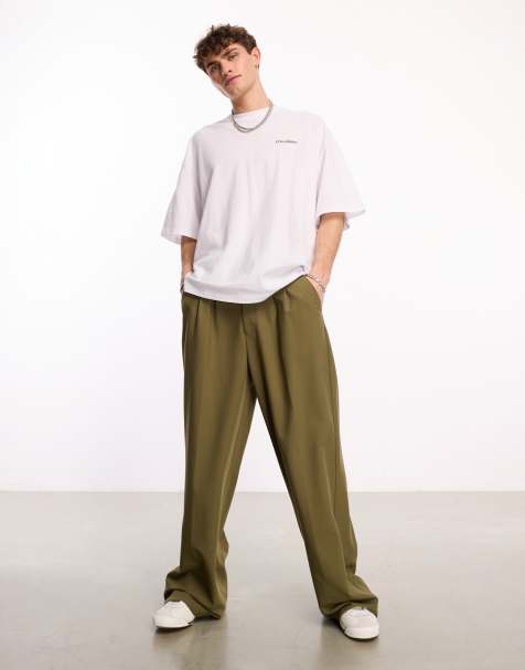 COLLUSION relaxed wide leg tailored trousers in olive - view 1