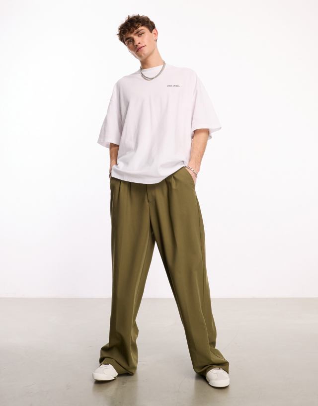 Collusion - relaxed wide leg tailored trousers in olive