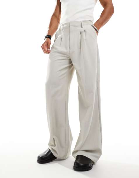 COLLUSION relaxed wide leg tailored trousers in stone - view 1