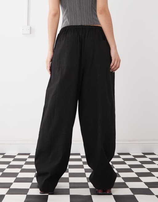 COLLUSION relaxed linen-look balloon pants in black