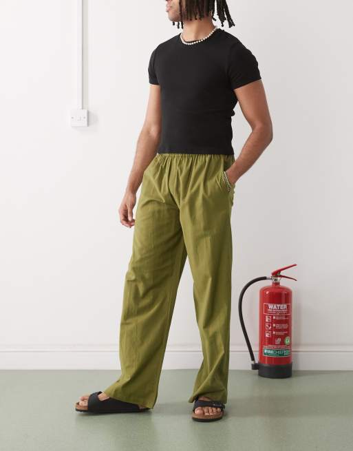 COLLUSION relaxed woven pant with linen in khaki