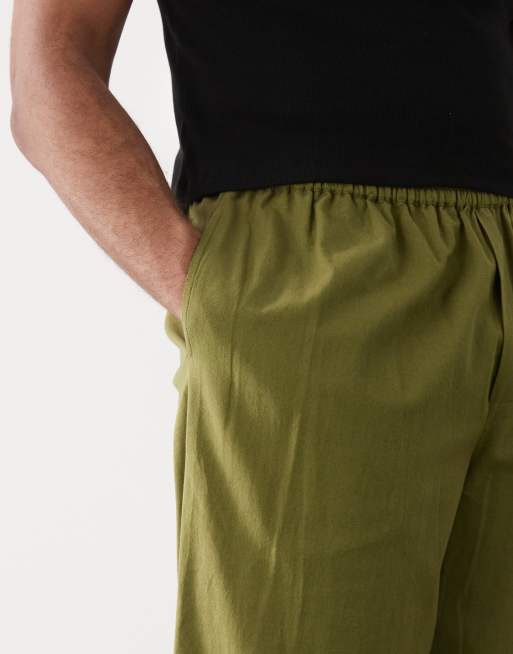 COLLUSION relaxed woven pant with linen in khaki