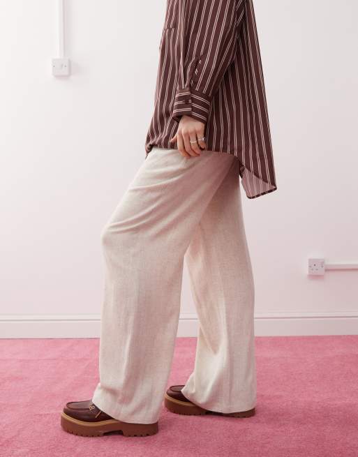 COLLUSION relaxed woven pant with linen in stone, 2 of 5