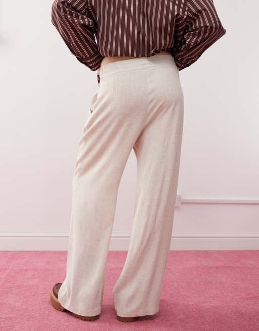 COLLUSION relaxed woven pant with linen in stone, 4 of 5