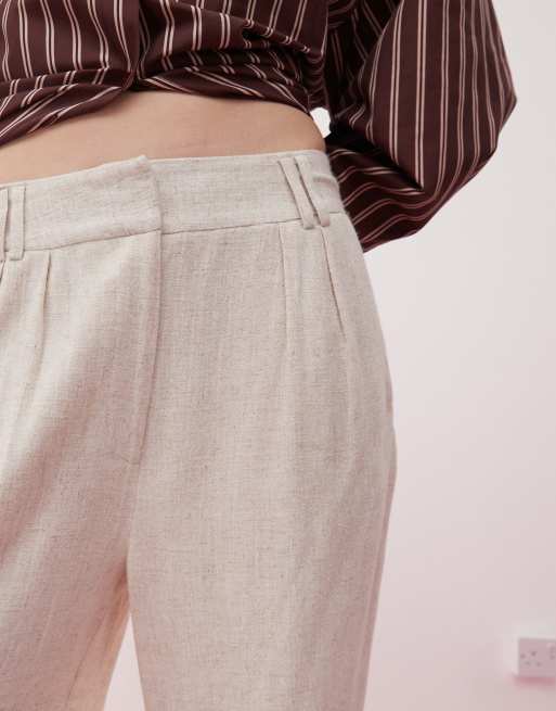COLLUSION relaxed woven pant with linen in stone, 5 of 5