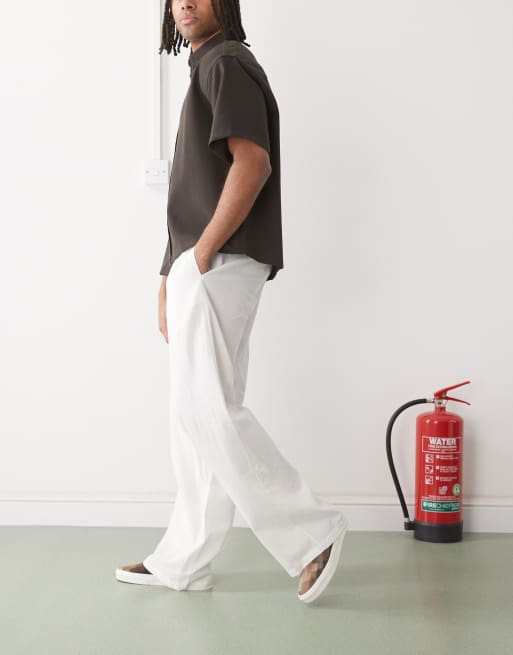 COLLUSION relaxed woven pants with linen in white