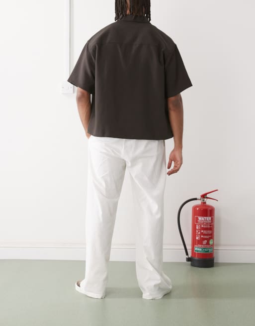 COLLUSION relaxed woven pants with linen in white