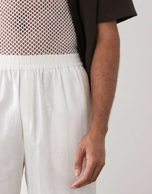 COLLUSION relaxed woven pants with linen in white