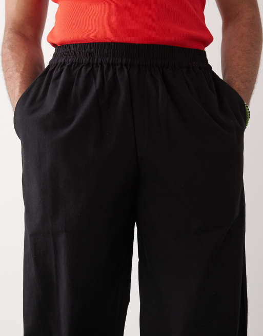 COLLUSION relaxed woven trouser with linen in black - BLACK