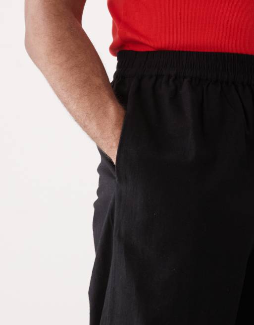 COLLUSION relaxed woven trouser with linen in black - BLACK