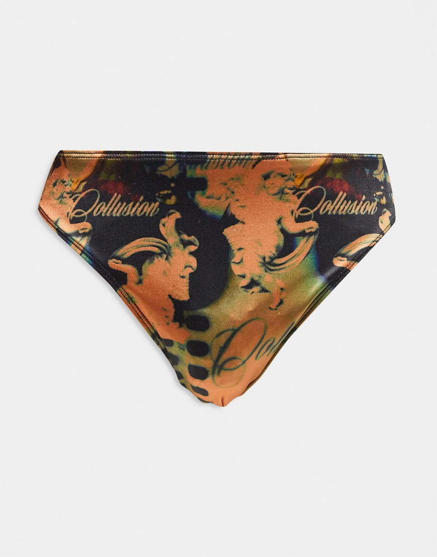 COLLUSION renaissance printed swim thong-Brown