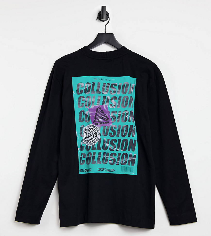 COLLUSION repeat print long sleeve t-shirt in black-Purple