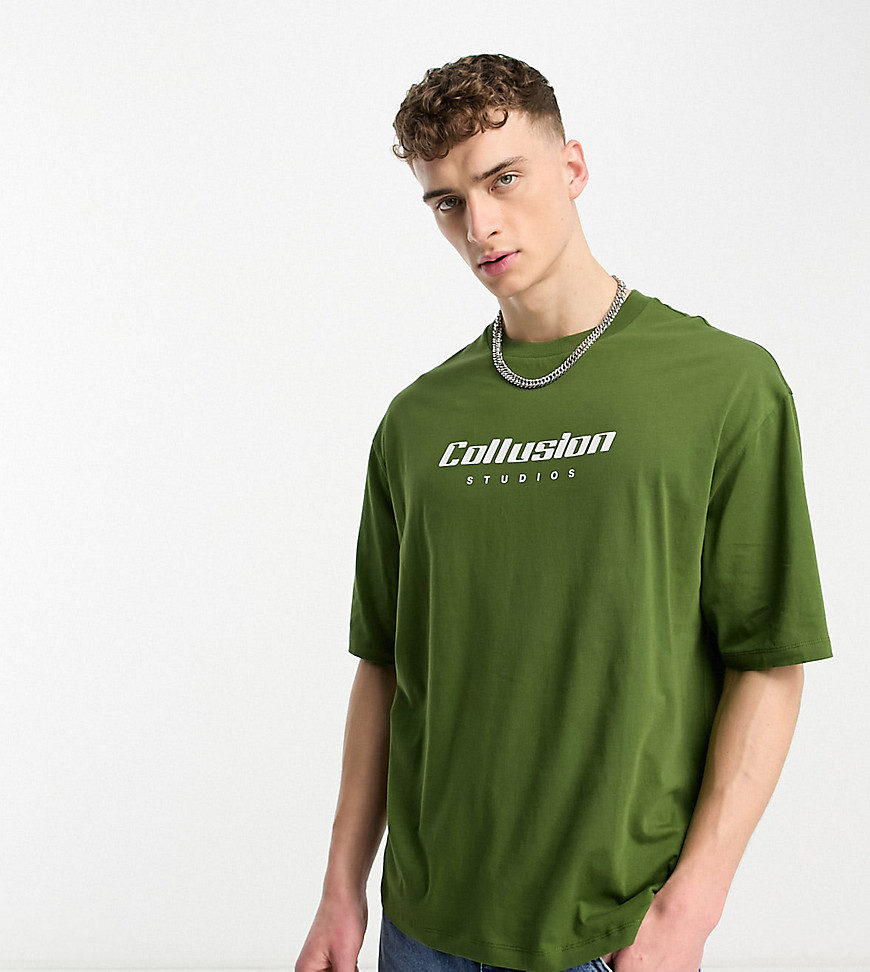 collusion - reserve - t-shirt verde scuro con logo