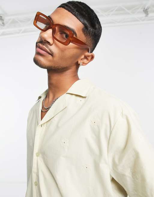 COLLUSION revere broderie summer shirt in green 