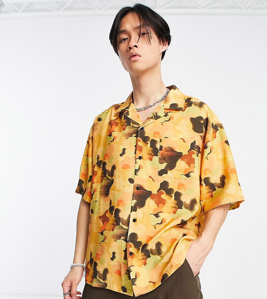 COLLUSION revere printed oversized festival shirt in yellow