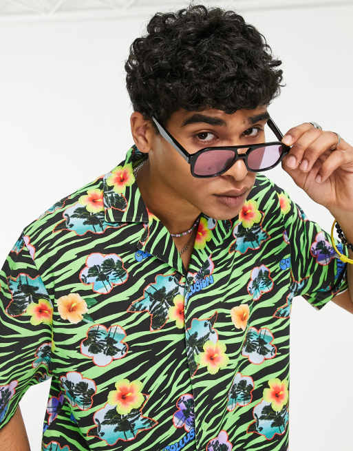 COLLUSION revere shirt in tiger floral print (part of a set)