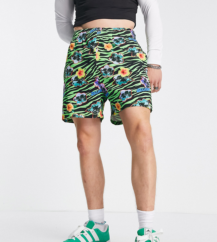 COLLUSION revere shorts in tiger floral print-Multi