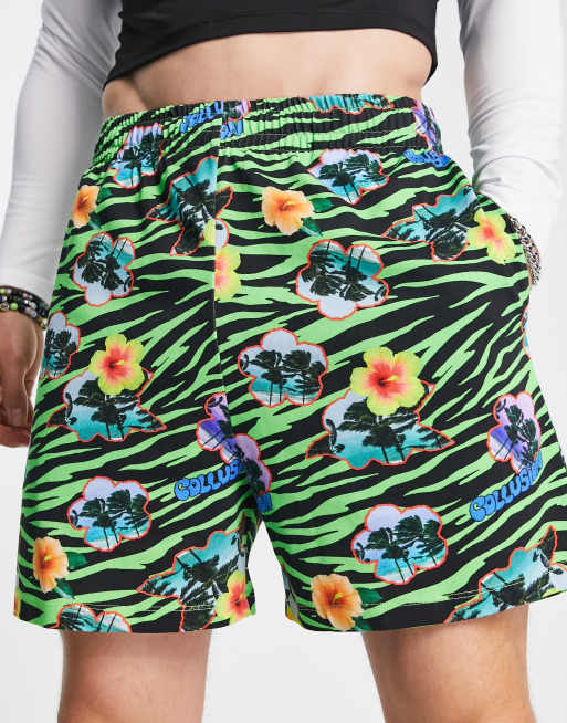 COLLUSION revere shorts in tiger floral print, 4 of 4