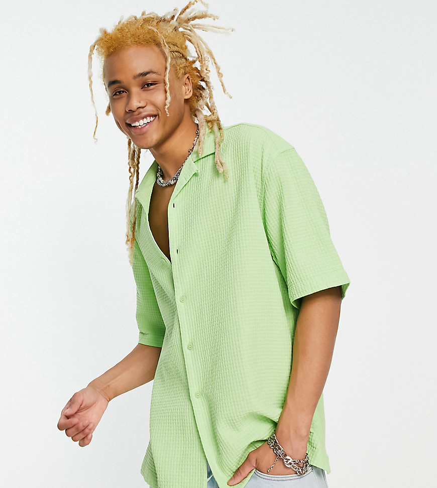COLLUSION revere waffle summer short sleeve shirt in lime-Blue